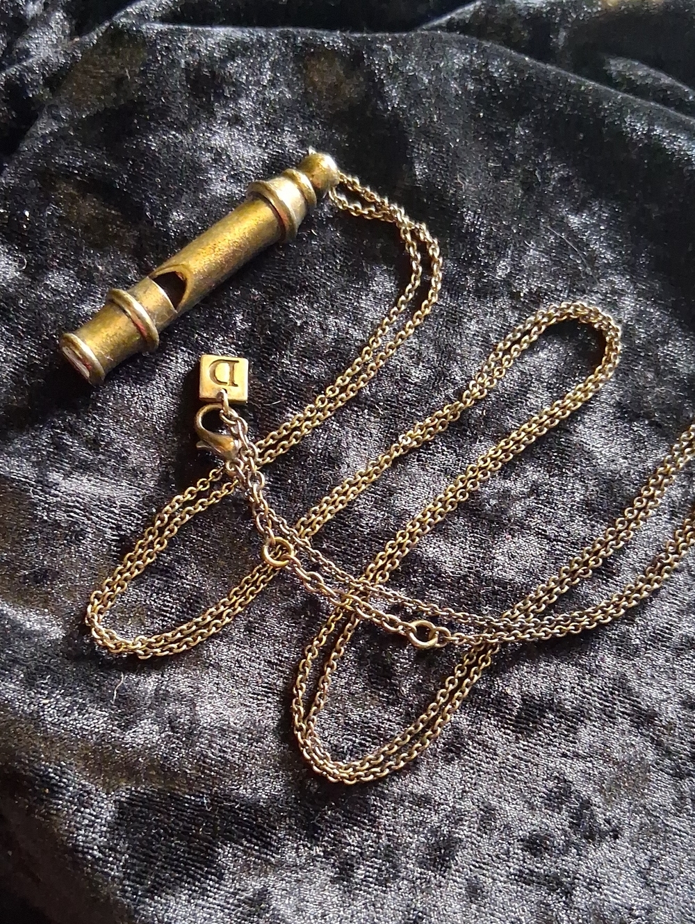 Vintage Gold Trench Whistle Pendant Necklace